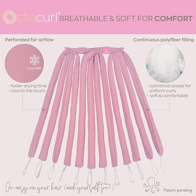 Octocurl Heatless Hair Curler - No Headband Octopus Curler - Overnight Curls for Short Hair (QMax - Mauve)