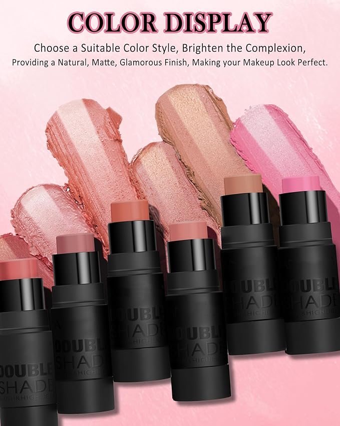 Cream Blush Stick Makeup for Cheeks, Multi Blush & Highlighter Contour Stick, Long Lasting Waterproof Creme Blush Bronzer Stick, Lightweight Matte and Dewy Finish, Face Shaping Makeup for Women-02