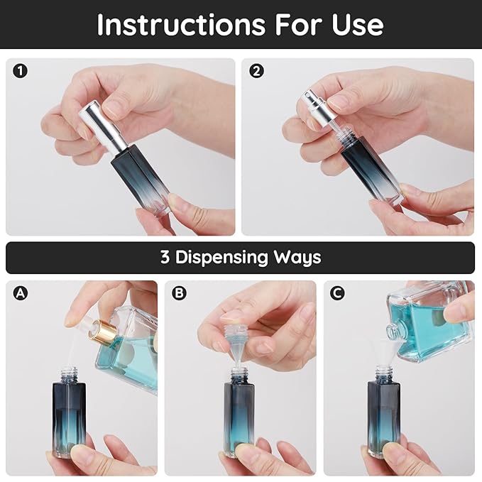 Segbeauty Refillable Perfume Bottle Travel, 5 Set of 10ML Pocket Glass Perfume Atomizer, Empty Fine Mist Mini Travel Bottles Set Cologne Atomizer Dispenser Fragrance Sprayer Cosmetic Container