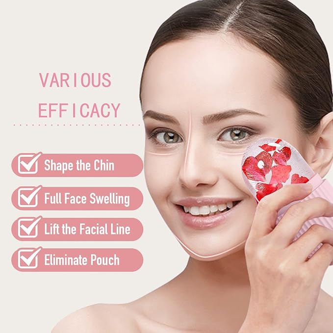 XHJRI Ice Face Roller Massager,Ice Cube Roller for Face, Eyes and Neck Naturally Conditioning and Skin Care,De-Puff Eye Bags,Reduce Migraine Pain,Reusable Massage Silicone Ice Mold (Pink White)
