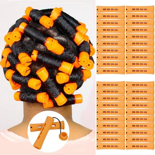40pcs Cold Wave Perm Rods Set for Women's Long & Short Natural Hair - Plastic Orange Rollers for Curling and DIY Hairdressing
