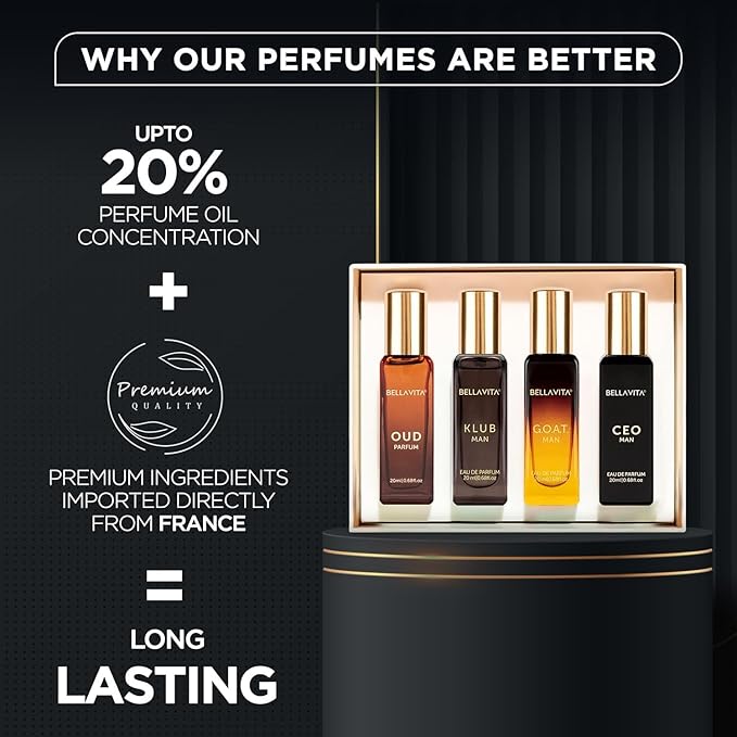 Long Lasting Perfume Gift Set for Man | 4x20ml | Gifts for Men | Woody, Citrusy, Oud, Premium Fragrance Scent | KLUB, OUD, CEO, G.O.A.T