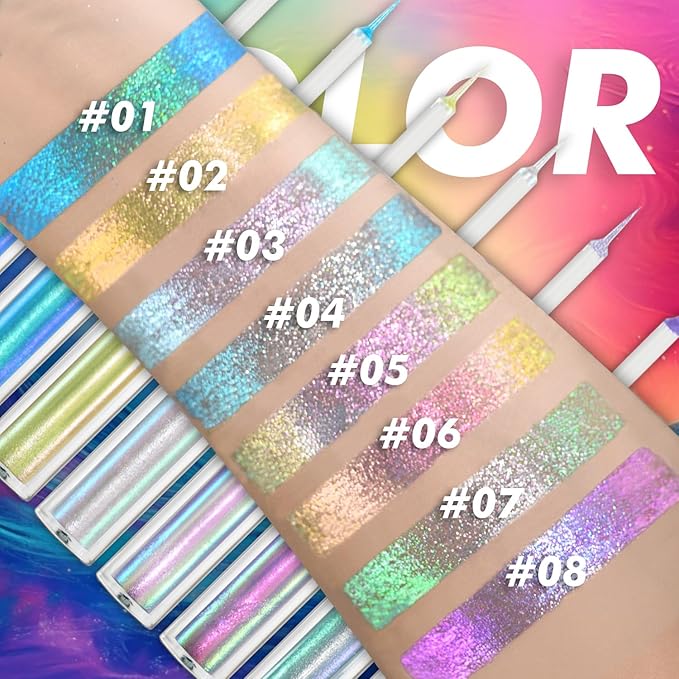 CHARMACY Chameleon Liquid Glitter Eyeliner - Highly Pigmented, Metallic MultiColor Shifting, Waterproof, Ultra-Fine Tip, Longwearing, Smudge-proof (#303)