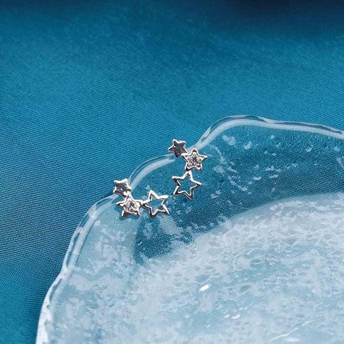 Bohemia Star Climber Crawler Earrings Silver Crystal Star Ear Climber Earrings Cluster Star Studs Earring Festival Earrings Jewelry for Women and Girls (Silver)