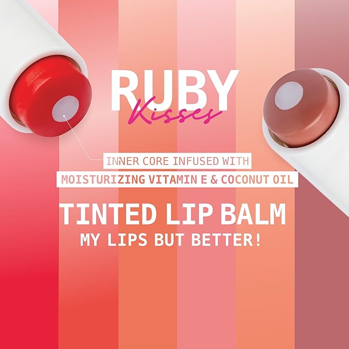 Ruby Kisses Balm Up Tinted Lip Balm, Non-Greasy Hydrating Formula, Nourishing Coconut Core & Vitamin E Infused, Lip Care with Natural Shine, Lightweight Sheer Color (Red)