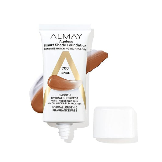 Almay Anti-Aging Foundation, Smart Shade Face Makeup with Hyaluronic Acid, Niacinamide, Vitamin C & E, Hypoallergenic-Fragrance Free, 700 Spice, 1 Fl Oz (Pack of 1)
