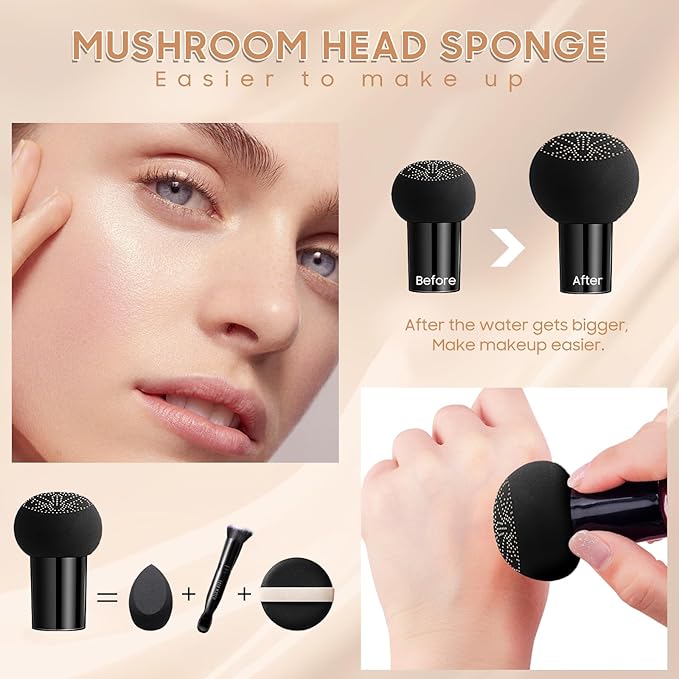 Air Cushion CC Cream Mushroom Head Foundation - Moisturizing BB Creams Foundation, Long-Lasting Waterproof Matte Concealer for Even Skin Tone (Nude, 1 PCS)