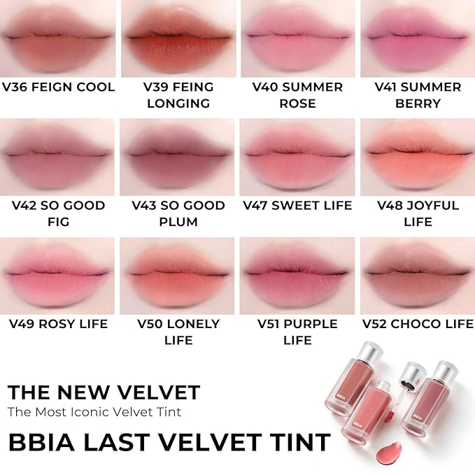 BBIA Last Velvet Tint MLBB Edition - Soft Creamy Matte Finish Lip Stain, Blur Effect & Velvety Texture, Long-Lasting, High Pigment, Non-Drying, Vegan, Korean Lip Makeup (V50 LONELY LIFE, Pack of 1)