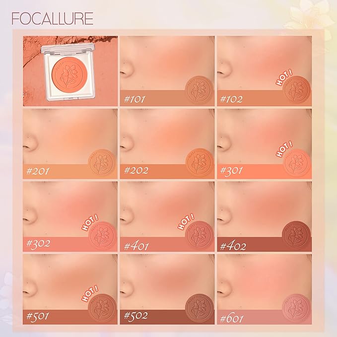 FOCALLURE Powder Palette Blush, Matte Mineral Blush Powder, Bright Shimmer Face Blush Makeup, Contour and Highlight Blush Palette, Highly Pigmented, Long Lasting, Waterproof, Blendable, #402