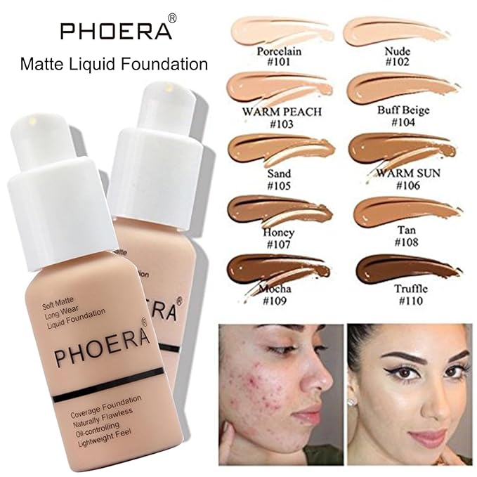 PHOERA Foundation, PHOERA Contour Palette,Shades with Highlighter & Bronzer & Blush,PHOERA Makeup Lightweight Long Lasting Wrinkles Matte Natural Finish (105+160CC+N04/ Sand+ Sand+Sand)