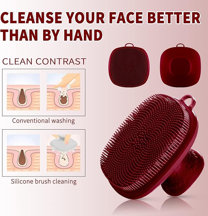VWMYQ Silicone Face Scrubber for Men Facial Cleansing Brush Silicone Face Wash Brush Manual Waterproof Cleansing Skin Care Face Brushes for Cleansing and Exfoliating (red)