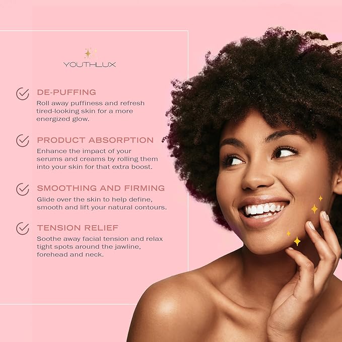 Radiance Roller - Germanium Stone Uplifting Face Beauty Massage Tool/Roller/Wand for Skin Tightening, De-Puffing, Sculpt/Lift, Anti-Aging | Uplift Face Roller, Facial Roller (Rose Gold)