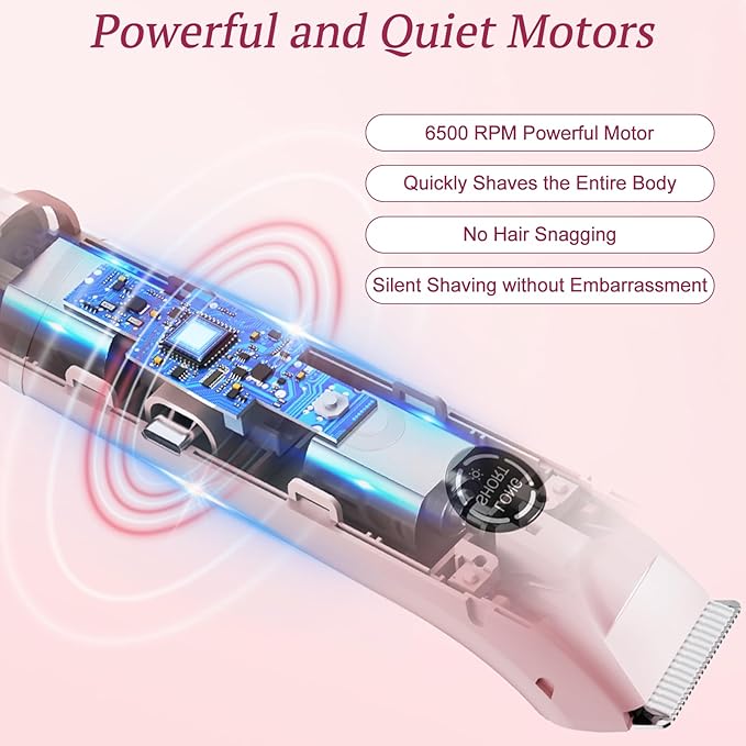 Bikini Trimmer for Women, 4 in 1 Wet/Dry Electric Razors for Women - Dual Head, Painless Rechargeable Portable Womens Razors for Shaving Set for Face, Nose, Eyebrows, Armpits, Bikini Area (Pink)