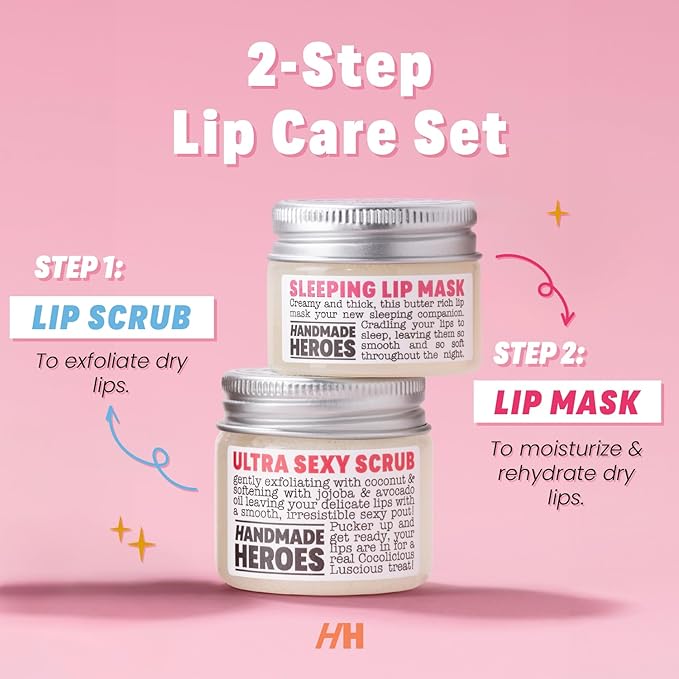 100% Natural Lip Scrub, Vegan Conditioning Coconut Lip Exfoliator, Gentle Exfoliant, Sugar Lip Polish and Lip Exfoliator Scrubber for Chapped and Dry Lips, (Lip Scrub and Lip Mask Gift Set)