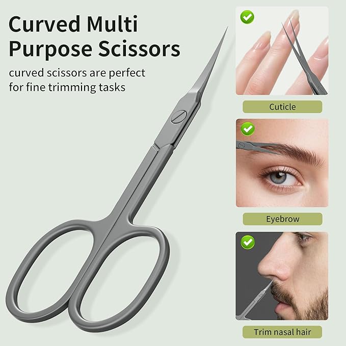 Eyebrow Trimmer Kit Scissors Tweezers Razor Facial Shaver Grooming Set with Mirror Travel Cases