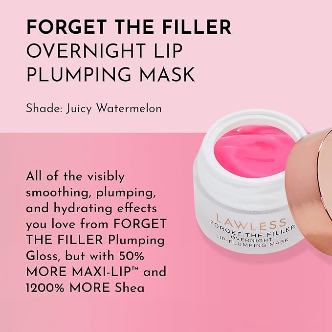 Lawless Forget the Filler Lip Mask - Juicy Watermelon - Premium Overnight Lip Plumping Treatment with Natural Ingredients Designed to Plump, Hydrate, and Smooth Lips - 0.28 oz