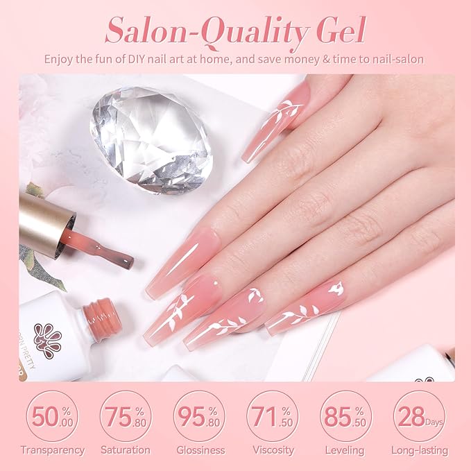 Born Pretty Jelly Pink Gel Nail Polish Nude Pink Sheer Translucent Gel Polish Milky Natural Gel Polish Set Nail Art Manicure DIY Kit Home Salon 6PCS