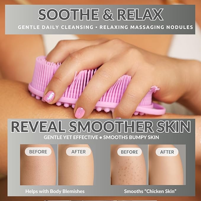 Avilana Silicone Body Scrubber – Gentle Shower Brush & Loofah Alternative- Food Grade & Lab Tested – Fast-Drying, Hygienic, BPA-Free Silicone Body Gentle Exfoliator (Light Gray, Massage)