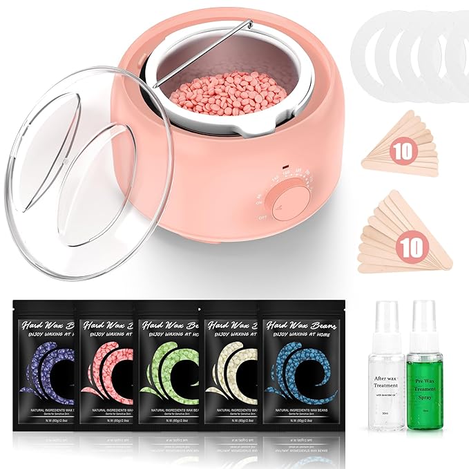 Waxing Kit - TIKESI Wax Warmer for Hair Removal, Hard Wax Kit with 14oz 5 Bags Hard Wax Beans for Full Body, Legs, Face, Eyebrows, Bikini, Brazilian Waxing Kit for Women Men