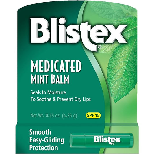 Blistex Medicated Mint Lip Balm, 0.15 Ounce (Pack of 24) – Prevent Dryness & Chapping, SPF 15 Sun Protection, Seals in Moisture, Hydrating Lip Balm, Easy Glide Formula for Full Coverage