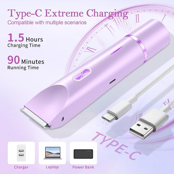 Dermave Bikini Shaver 2.0, 2025 New Glow Aura Bikini Trimmer for Women, 2 in 1 Dual Head Electric Razors for Women, IPX7 Waterproof Wet & Dry Electric Shaver, Portable Body Shaver (Purple)