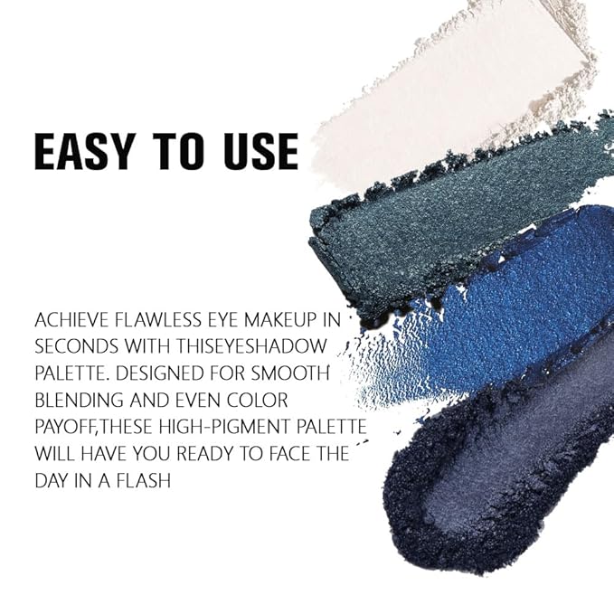 evpct Eyeshadow Quad Palette, White Cyan Royal Dark Blue Green Glitter Shimmer Metallic Matte High Pigment Mini Eye Shadow Palette Makeup for older Women, Smudge Proof Vegan Cruelty-free Night Mayhemt