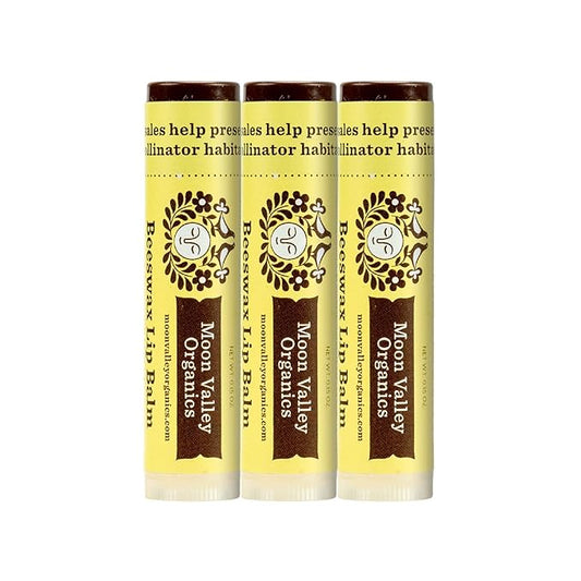 Moon Valley Organics Beeswax Lip Balm for Moisturizing Lips and Cuticles (VELVETY VANILLA, 3-Pack)