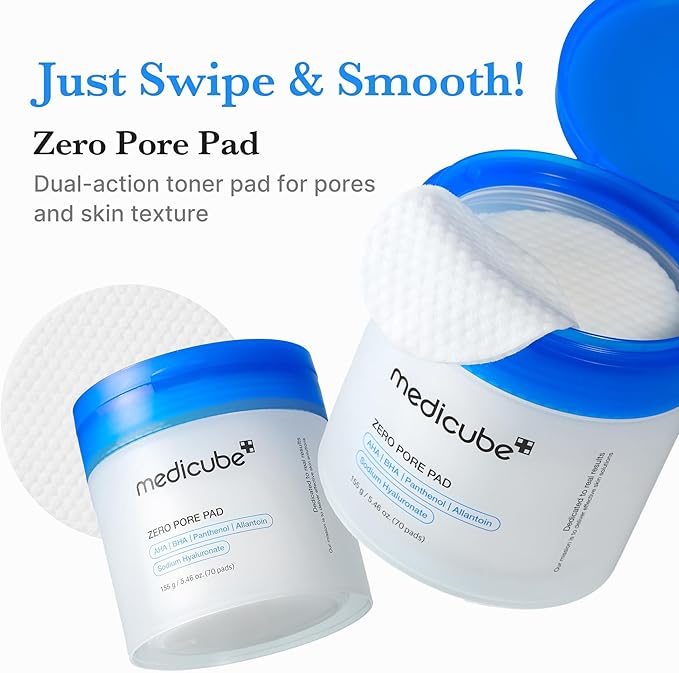 Medicube Zero Pore Pads 2.0, Dual-Textured Facial Toner Pads for Exfoliation and Pore Care with 4.5% AHA Lactic Acid & 0.45% BHA Salicylic Acid, Ideal for All Skin Types, Korean Skin Care (70 units)
