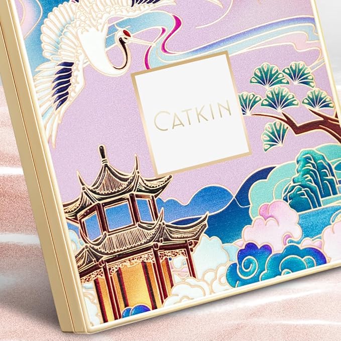 CATKIN Powder Blush for Cheek Blusher Natural Shimmering Blush & Highlight 2 in 1 Creamy Blendable Baked Blush Palette 10g C02 Lovely Cheek