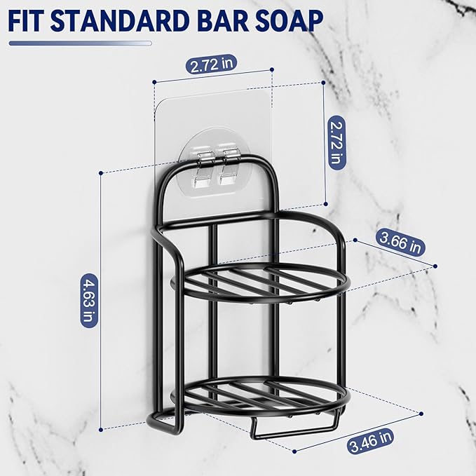2-Tier Shower Soap Shampoo Bar Holder, Self Adhesive & Freestanding Draining Soap Dish Caddy for Bathroom Wall Accesories Decor Black