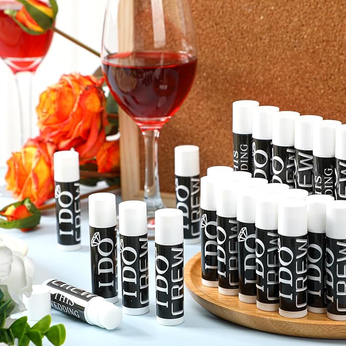 24 Pcs Bachelorette Lip Balm I Do Crew Wedding Party Gifts Bachelorette Lip Balm Gift Wedding Favors for Bachelorette Wedding Party Guest Supplies (Black with White)