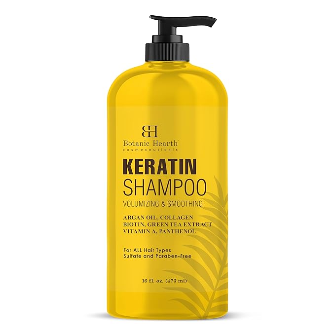 Botanic Hearth Keratin Shampoo | With Argan Oil, Collagen & Biotin | Best For Dry Damaged, Fizzy & Color Treated Hair | Hair Thickening & Sulfate Free | 16 Fl Oz (Pack Of 1)