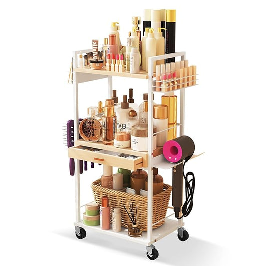 Makeup Organizer Storage Cart, Floor Skincare Organizers, Makeup Stand with Drawers, Vanity Organizer Cosmetics Display Cases Holder for Skin Care Nail Polish Perfume Makeup Brush Hair Tool