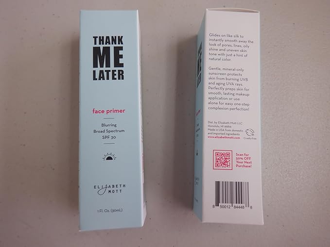 Elizabeth Mott Thank Me Later Blurring Face Primer SPF30 - Liquid Base Primer for Perfect Skin Makeup Application and All-Day Wear - Cruelty-Free Long Lasting Hydrating Power Grip Formula, 30 g