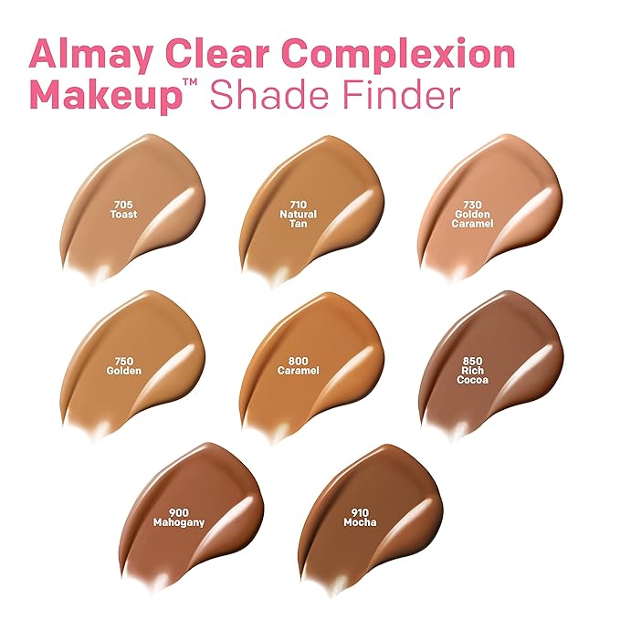 Almay Clear Complexion Acne Foundation Makeup with Salicylic Acid - Lightweight, Medium Coverage, Hypoallergenic, Fragrance-Free, for Sensitive Skin, 600 Sun Beige, 1 fl oz.