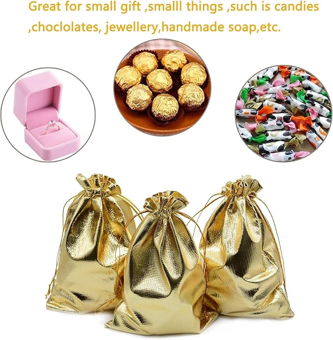 Pack of 100 6"x 8" Heavy Duty Gold Drawstring Organza Jewelry Pouches Wedding Party Christmas Favor Gift Candy Chocolate Bags