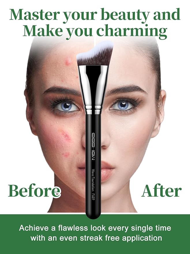 EIGSHOW Foundation Brush with Wave Shaped Head for Liquid, Cream, Powder Blending Cheekbones Jawline, Large Premium Dense Synthetic Bristles (F659)