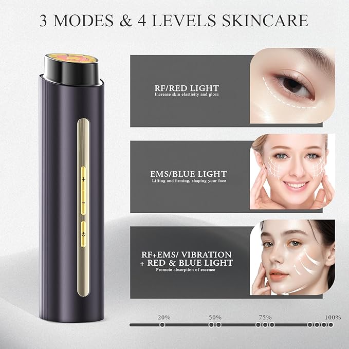 Microcurrent Facial Device, BNU 3-in-1 Light Therapy Beauty Massager for Wrinkle, Lifting, Firming, Puffiness Reduction and Promote Absorption, 4 Level Skin Tightening Machine for Face, Neck and Eye