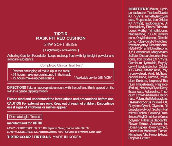 [*Mini Size*] TIRTIR Mask Fit Red Cushion Foundation | Full coverage, Weightless, Skin fit, Satin Glow Finish, Korean Makeup, beauty, Tattoo cover up, Buildable (#23N Sand / 0.15 Fl Oz)