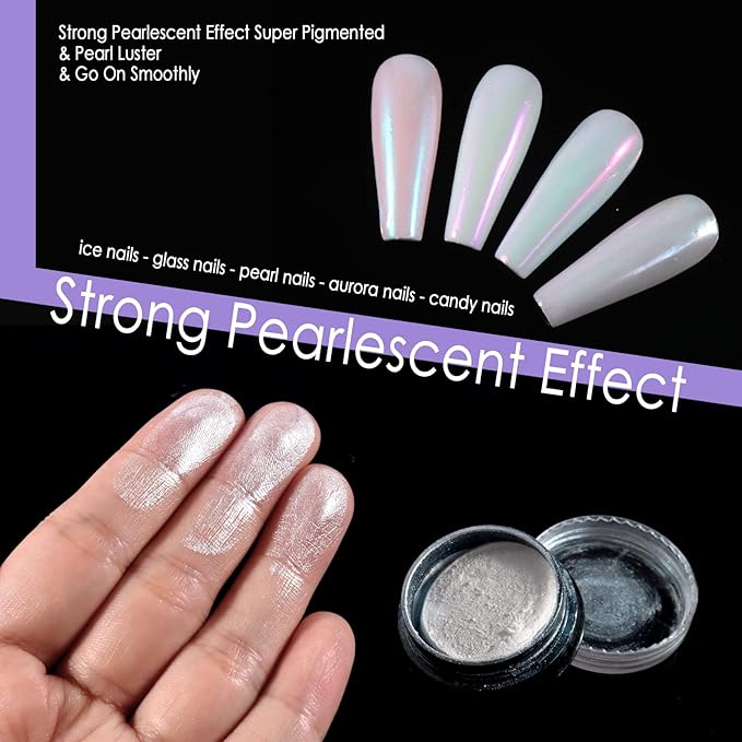 Allstarry Chrome Nail Powder 4 Colors Iridescent Aurora Powder Metallic Mirror Effect Pigment Pearlescent Mermaid Glitter Unicorn Glitter for Nail Art Manicure Decoration Home DIY Salon - Ice Series