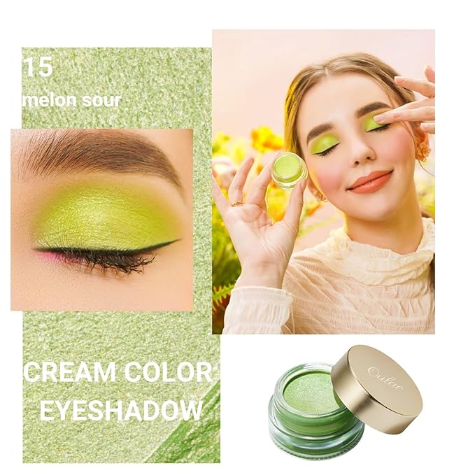 Oulac Lime Green Eyeshadow-Green Glitter Eyeshadow Highly Pigmented Waterproof & Long Lasting for Women with Moisturizing Formula. Multi-use for Highlighter. 6g (15)