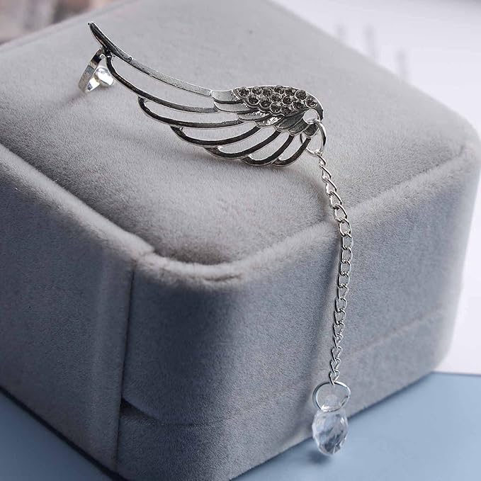 Boho Rhinestone Wing Ear Climbers Earrings Silver Crystal Drop Earring Chain Dangle Earrings Angel Wing Wrap Earrings Jewelry for Women and Girls Gifts