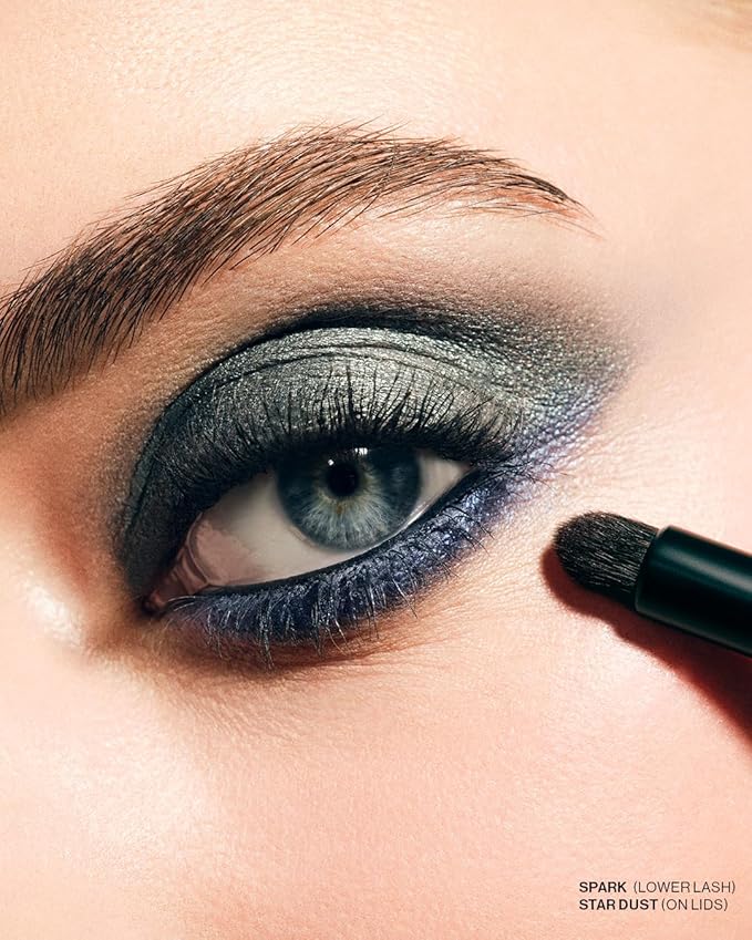 MAKE Beauty Multi-Chromatic Eye Shadow. Metal Reflecting Luminous Foil Finish Creamy, Buildable, Dimensional Long-wear, Crease-proof Powder Eyeshadow, Multichrome Shade - Spark, Navy Blue