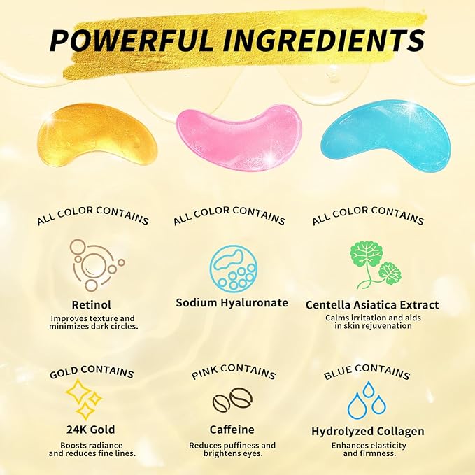 Under Eye Patches(36 Pairs), 24K Gold, Caffeine, Retinol Eye Masks for Puffy Eyes, Wrinkles, Dark Circles, Undereye Bags Treatment - Restoring & Awakening & Moisturizer Skin care Gift for Women