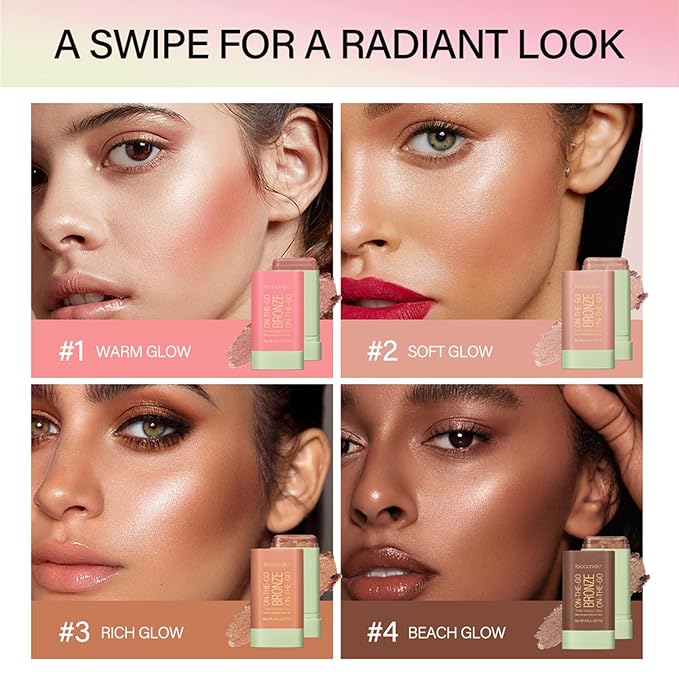 Cream Contour Stick, Face Cream Bronzer Makeup Stick Shimmer Highlighters Body Stick Blendable Long Lasting Highlighter Stick Silky Smooth Formula (3#, Rich Glow)