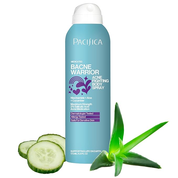 Pacifica Bacne Acne Cleanser Spray - Bacne Warrior - Body Spray for Acne Treatment - w/ 2% Salicylic Acid Niacinamide & Aloe - for Body, Chest & Back Acne for Teens & Adults Vegan Dermatologist Tested