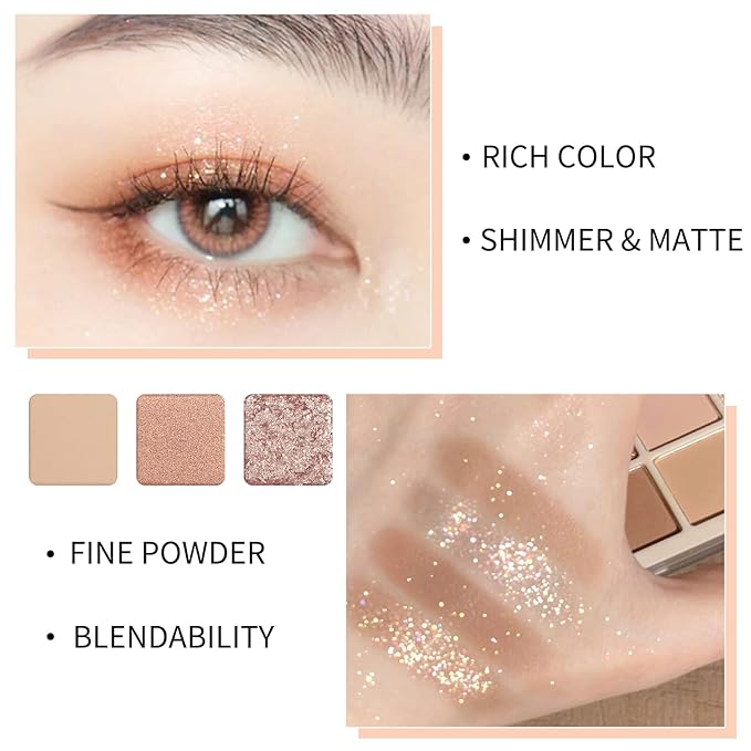Erinde 9 Colors Eyeshadow Palette, Matte Shimmer Glitter Eye Shadow Makeup Palette, Highly Pigmented Long Lasting Waterproof, Natural Neutral Nude Eyeshadow Makeup Pallet, Milk Latte Color
