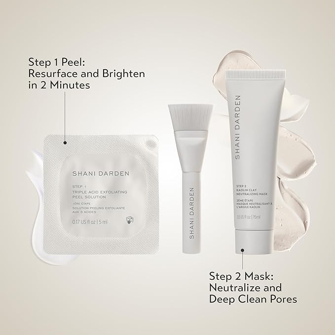 SHANI DARDEN SKIN CARE Triple Acid Peel, 2-Step Exfoliating Face Peel with Mandelic, Lactic & Glycolic Acids, Kaolin Clay Neutralizing Mask & Brush, Helps Improve Dark Spots & Skin Texture, 0.5 fl oz