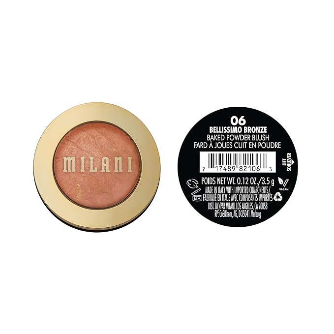 Milani Baked Blush, Powder Blush for Cheeks, Cruelty Free Makeup - Shape, Contour & Highlight Face for a Shimmery or Matte Finish -Bellissimo Bronze