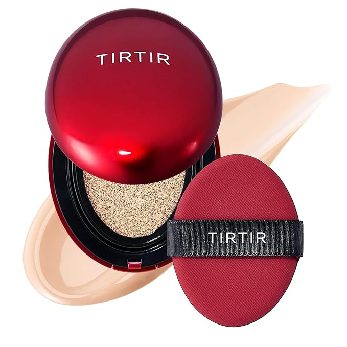 TIRTIR Mask Fit Red Cushion Foundation | Full coverage, Weightless, Skin fit, Satin Glow Finish, Korean Makeup, beauty, Tattoo cover up, Buildable (#17C Porcelain, 0.63 Fl Oz)